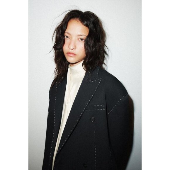 ZARA OVERSIZE TOPSTITCHING BLAZER - Picture 6 of 9